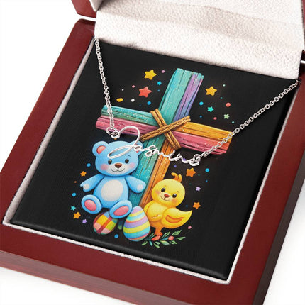 Rainbow Cross Teddy Bear | Christian Signature Name Necklace | Gift for Kids