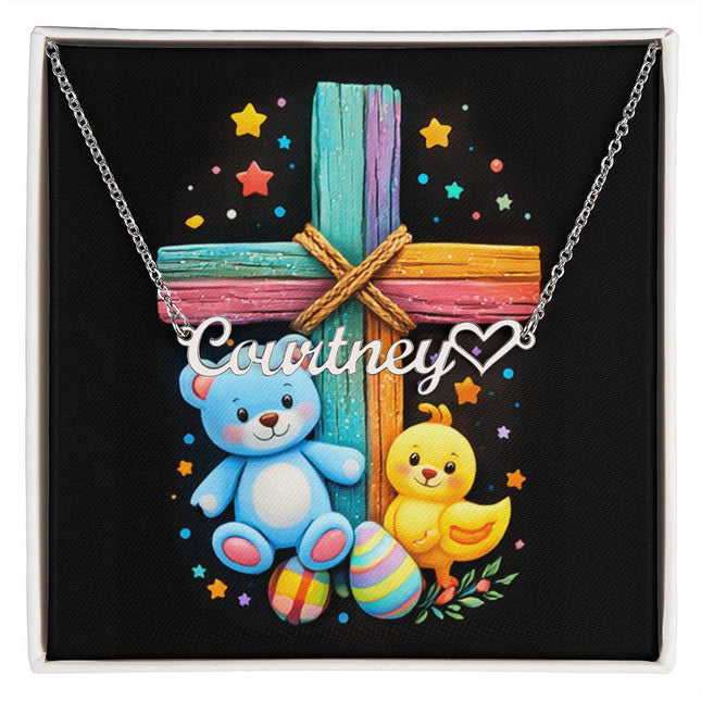Rainbow Cross Teddy Bear | Christian Heart Name Necklace | Gift for Kids