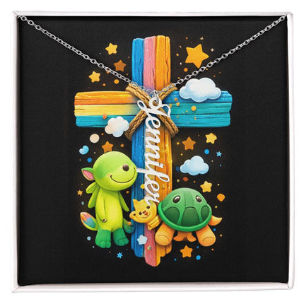 Rainbow Cross Personalized Name Necklace – Christian Gift for Kids