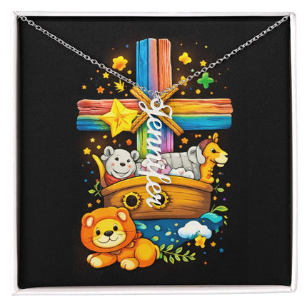 Rainbow Cross Personalized Name Necklace – Christian Gift for Kids