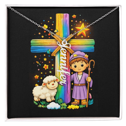 Rainbow Cross Personalized Name Necklace – Christian Gift for Kids