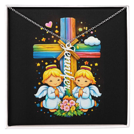 Rainbow Cross Personalized Name Necklace – Christian Gift for Kids