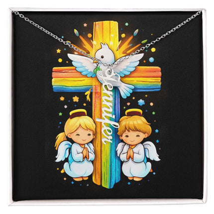 Rainbow Cross Personalized Name Necklace – Christian Gift for Kids