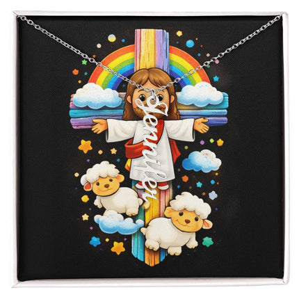 Rainbow Cross Personalized Name Necklace – Christian Gift for Kids