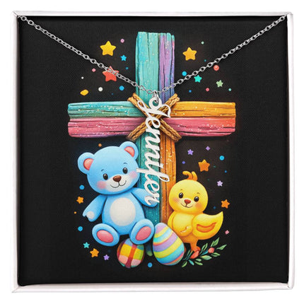 Rainbow Cross Personalized Name Necklace – Christian Gift for Kids