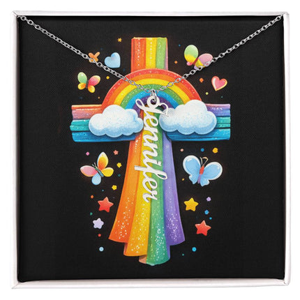 Rainbow Cross Personalized Name Necklace – Christian Gift for Kids