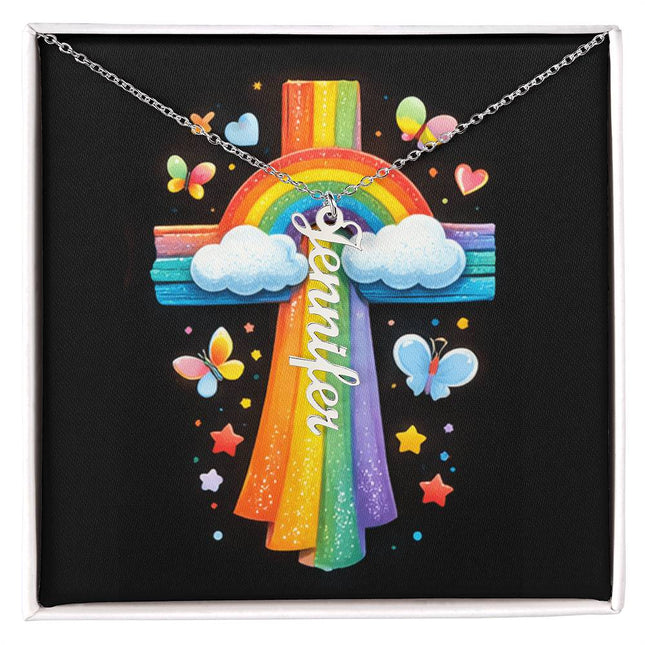Rainbow Cross Butterfly | Vertical Necklace | Gift for Kids