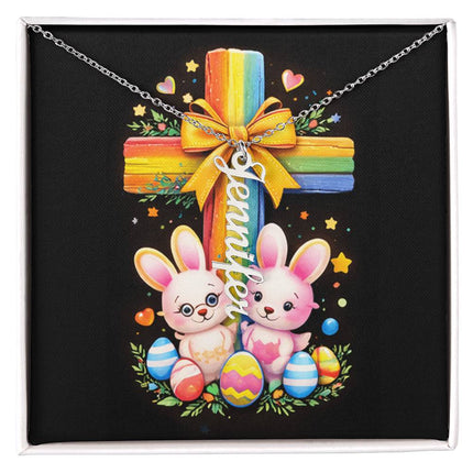 Rainbow Cross Personalized Name Necklace – Christian Gift for Kids