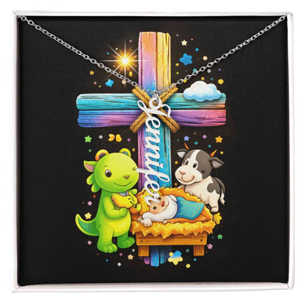 Rainbow Cross Personalized Name Necklace – Christian Gift for Kids