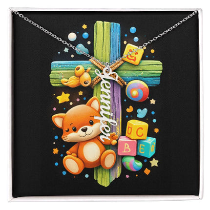 Rainbow Cross Personalized Name Necklace – Christian Gift for Kids