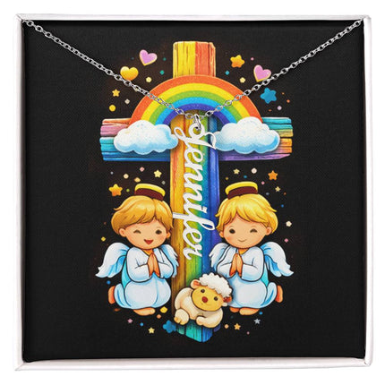 Rainbow Cross Personalized Name Necklace – Christian Gift for Kids