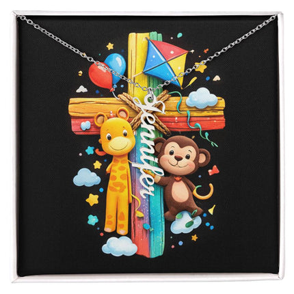 Rainbow Cross Personalized Name Necklace – Christian Gift for Kids