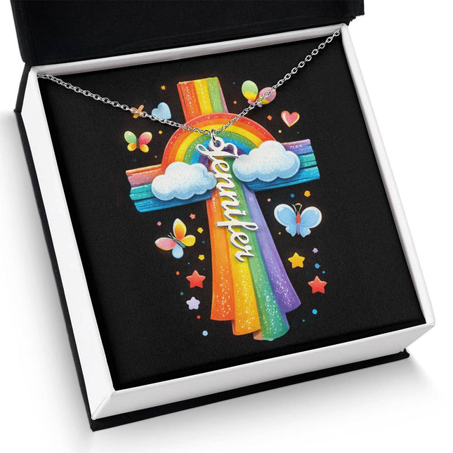 Rainbow Cross Butterfly | Vertical Necklace | Gift for Kids