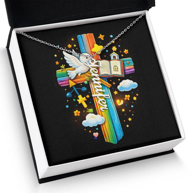 Rainbow Cross Open Bible | Vertical Necklace | Gift for Kids