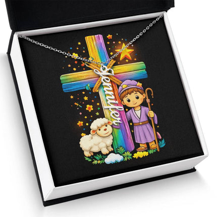 Rainbow Cross Personalized Name Necklace – Christian Gift for Kids