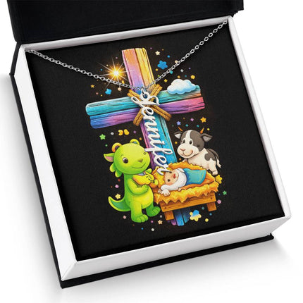 Rainbow Cross Personalized Name Necklace – Christian Gift for Kids
