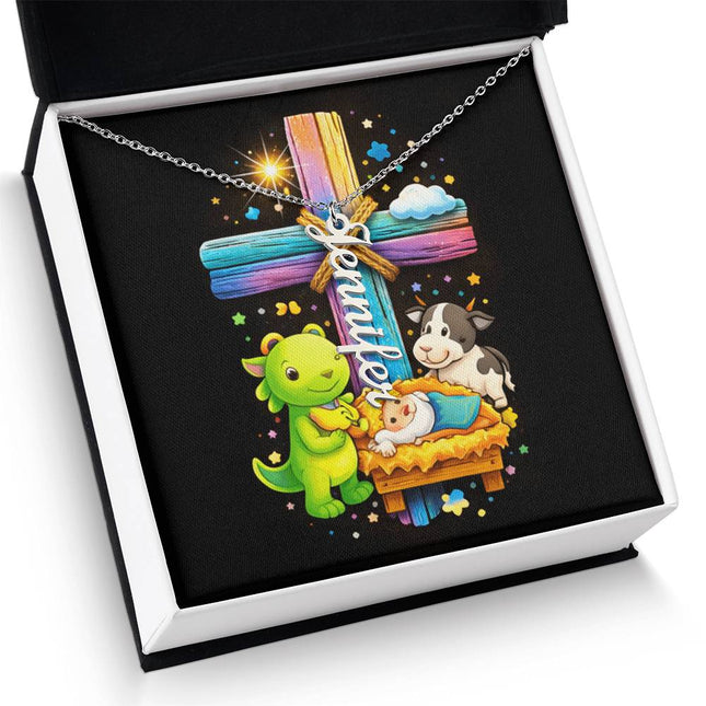 Rainbow Cross Frog And Cow | Vertical Necklace | Gift for Kids
