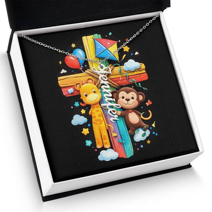 Rainbow Cross Personalized Name Necklace – Christian Gift for Kids