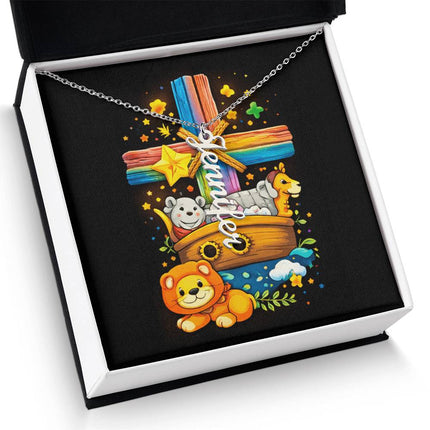 Rainbow Cross Personalized Name Necklace – Christian Gift for Kids