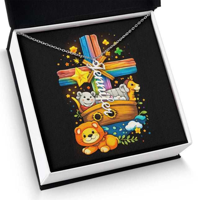 Rainbow Cross Noahs Ark | Vertical Necklace | Gift for Kids