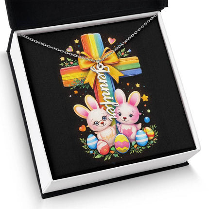 Rainbow Cross Personalized Name Necklace – Christian Gift for Kids