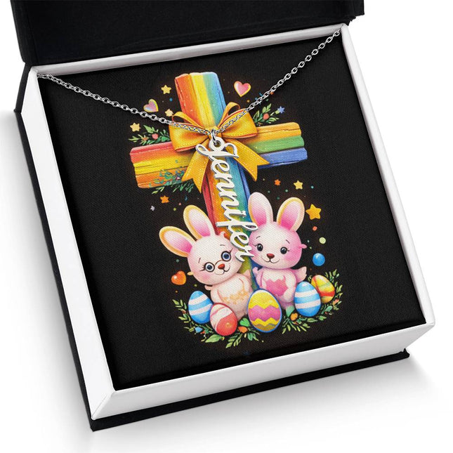 Rainbow Cross Bunnies | Vertical Necklace | Gift for Kids