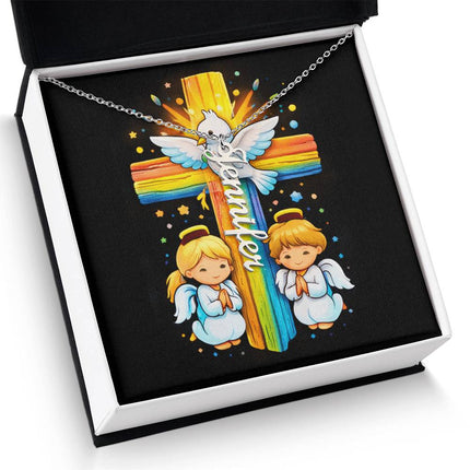 Rainbow Cross Personalized Name Necklace – Christian Gift for Kids