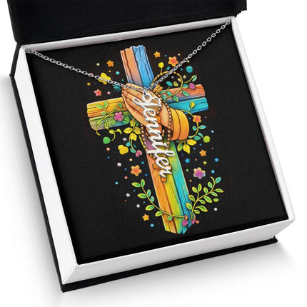 Rainbow Cross Personalized Name Necklace – Christian Gift for Kids