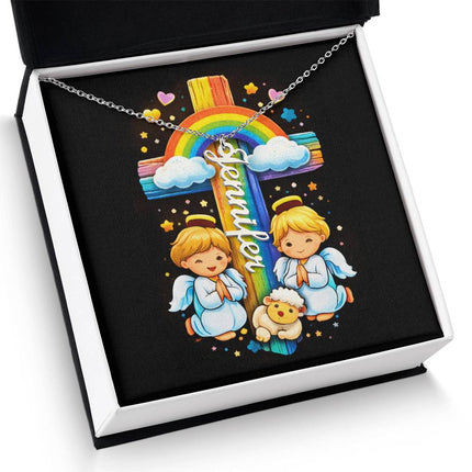 Rainbow Cross Personalized Name Necklace – Christian Gift for Kids