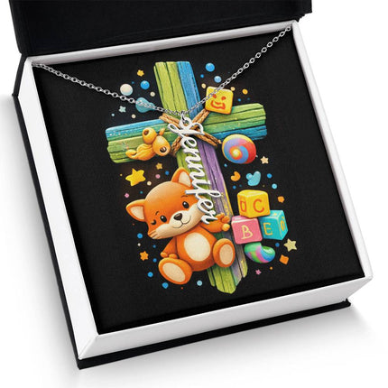 Rainbow Cross Personalized Name Necklace – Christian Gift for Kids
