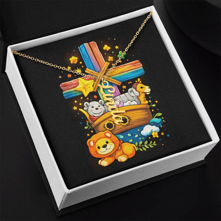 Rainbow Cross Personalized Name Necklace – Christian Gift for Kids