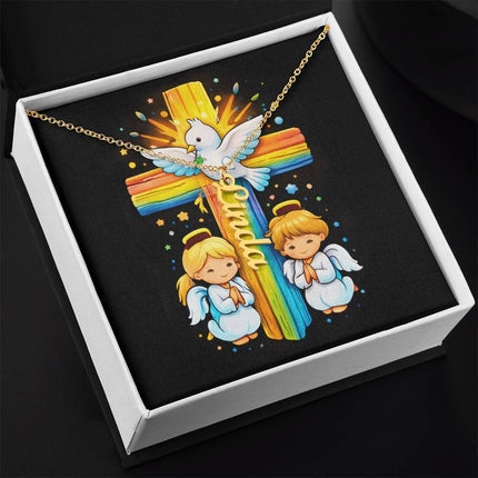 Rainbow Cross Personalized Name Necklace – Christian Gift for Kids