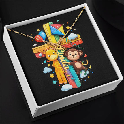 Rainbow Cross Personalized Name Necklace – Christian Gift for Kids