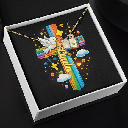 Rainbow Cross Personalized Name Necklace – Christian Gift for Kids