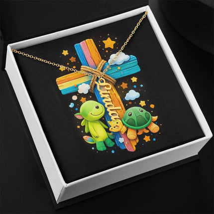 Rainbow Cross Personalized Name Necklace – Christian Gift for Kids
