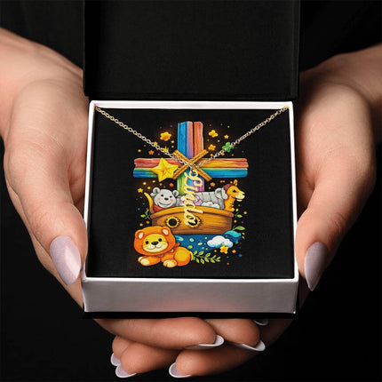 Rainbow Cross Personalized Name Necklace – Christian Gift for Kids