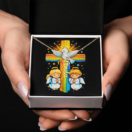 Rainbow Cross Personalized Name Necklace – Christian Gift for Kids