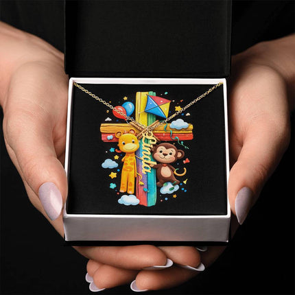 Rainbow Cross Personalized Name Necklace – Christian Gift for Kids