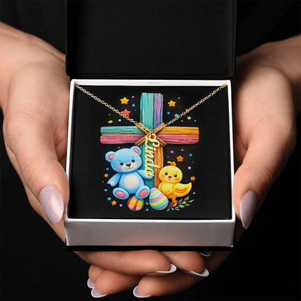 Rainbow Cross Personalized Name Necklace – Christian Gift for Kids
