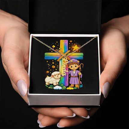 Rainbow Cross Personalized Name Necklace – Christian Gift for Kids
