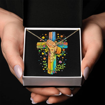 Rainbow Cross Personalized Name Necklace – Christian Gift for Kids