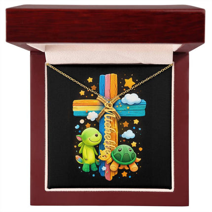 Rainbow Cross Personalized Name Necklace – Christian Gift for Kids