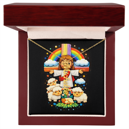 Jesus & Little Lambs Personalized Vertical Name Necklace – Christian Gift for Kids