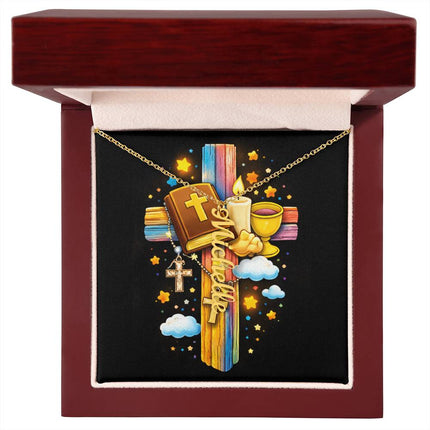 Rainbow Cross Personalized Name Necklace – Christian Gift for Kids