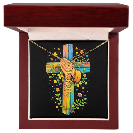 Rainbow Cross Personalized Name Necklace – Christian Gift for Kids