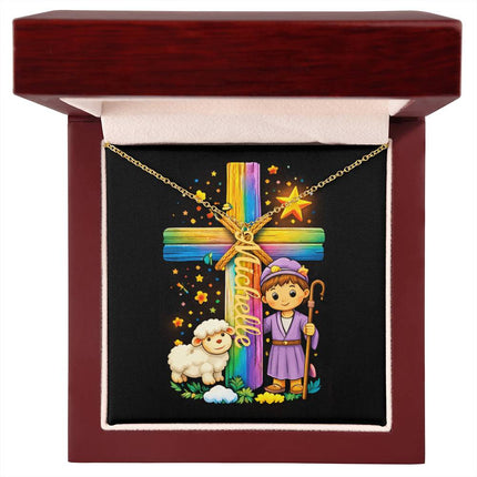 Rainbow Cross Personalized Name Necklace – Christian Gift for Kids