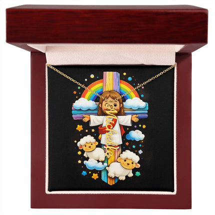 Rainbow Cross Personalized Name Necklace – Christian Gift for Kids