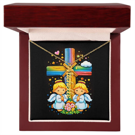 Rainbow Cross Personalized Name Necklace – Christian Gift for Kids