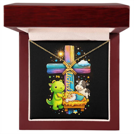 Rainbow Cross Personalized Name Necklace – Christian Gift for Kids