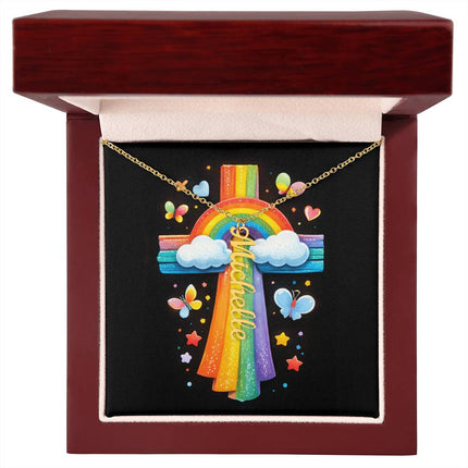 Rainbow Cross Personalized Name Necklace – Christian Gift for Kids
